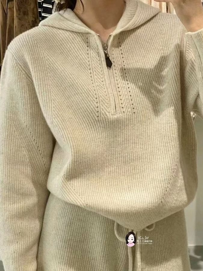 Half-Zip Hooded Knitted Sweater