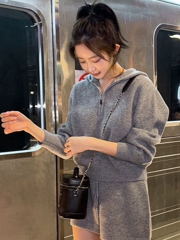 Half-Zip Hooded Knitted Sweater