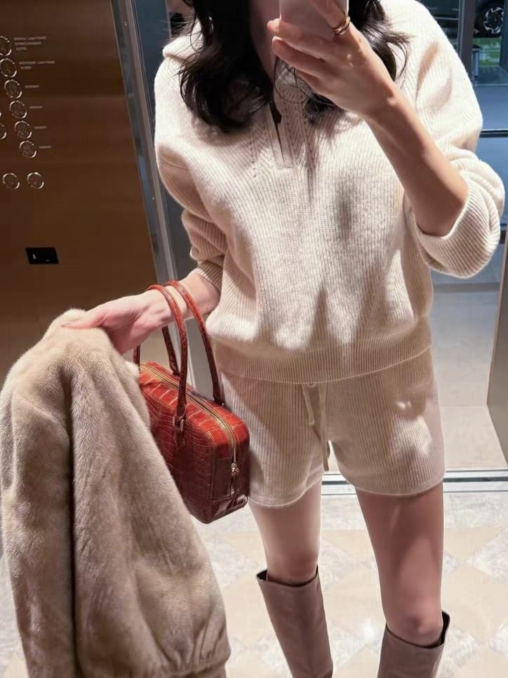 Half-Zip Hooded Knitted Sweater