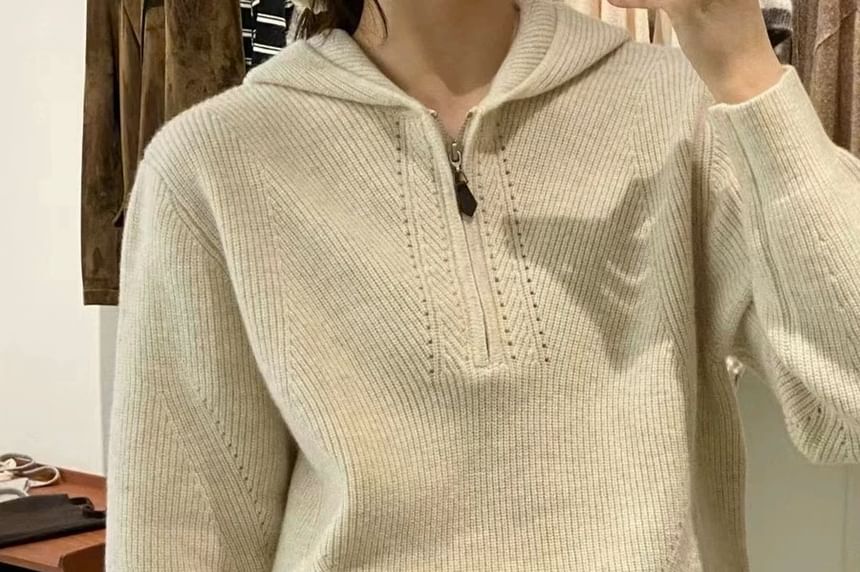 Half-Zip Hooded Knitted Sweater