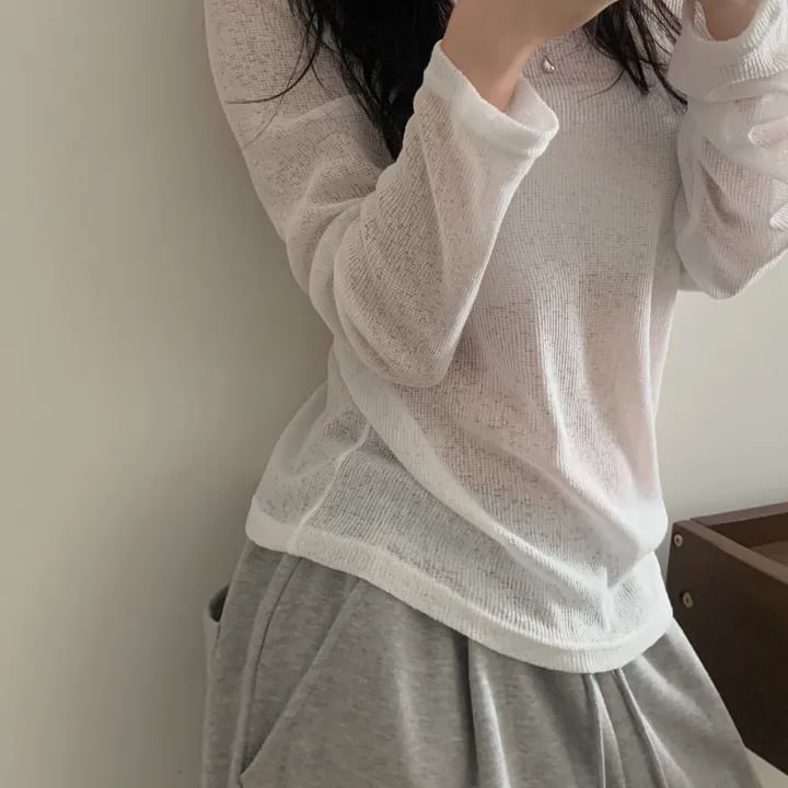 Off-Shoulder Asymmetric-Neck Long-Sleeved Knit Top