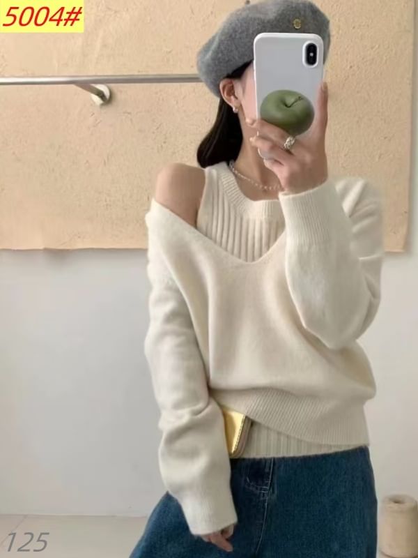 Ribbed Knit Tank & V-Neck Sweater Set