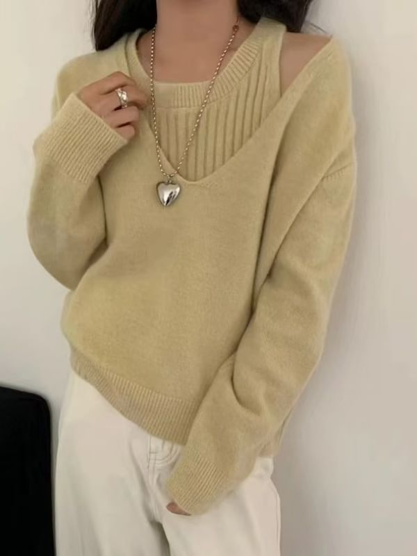 Ribbed Knit Tank & V-Neck Sweater Set