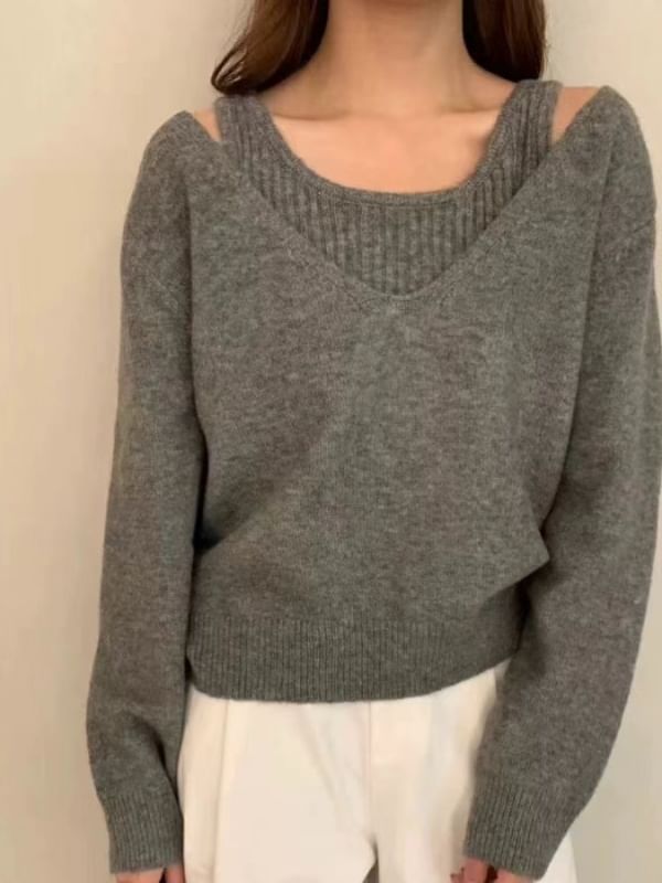 Ribbed Knit Tank & V-Neck Sweater Set