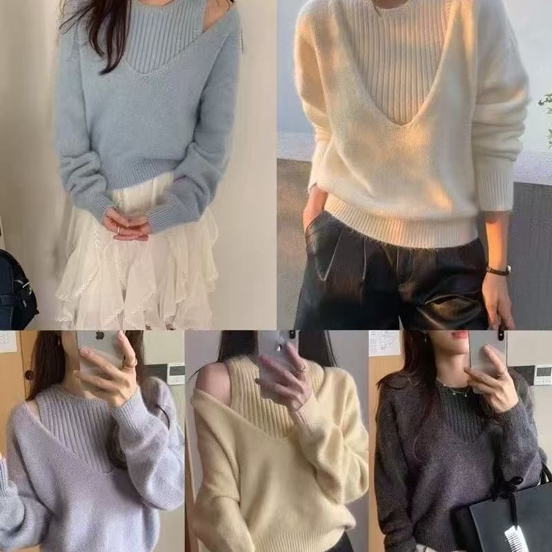 Ribbed Knit Tank & V-Neck Sweater Set