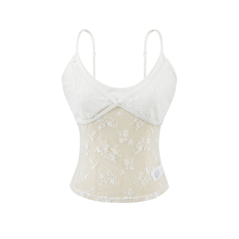 Scoop Neck Sheer Lace Crop Camisole Top