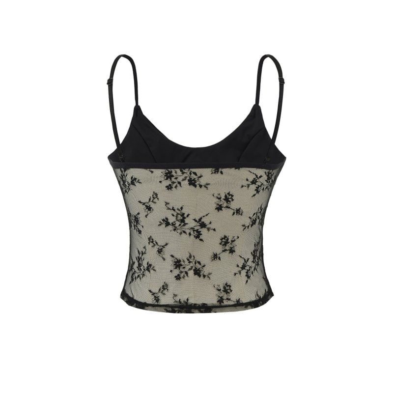 Scoop Neck Sheer Lace Crop Camisole Top