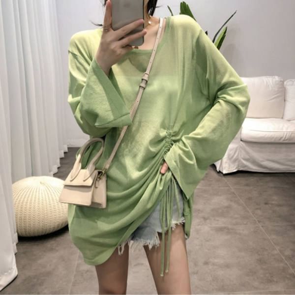 Drawstring Detail Long-Sleeved Basic Tee