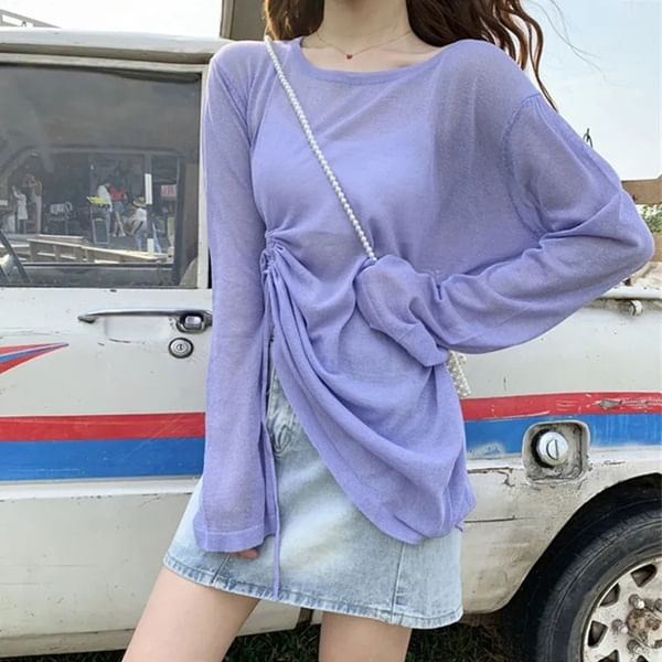 Drawstring Detail Long-Sleeved Basic Tee