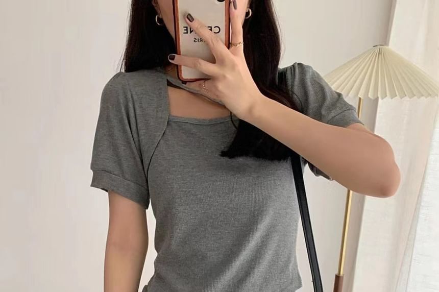 Asymmetric Short-Sleeved Crop Top & Drawstring Sweatpants Set