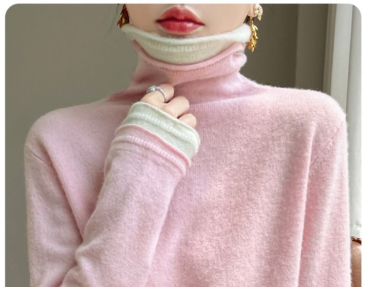 Mock Two-Piece Turtleneck Long-Sleeved Knit Top