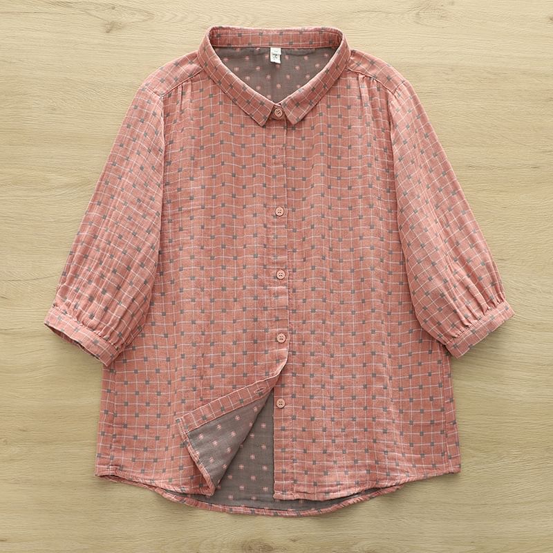 Plaid Puff-Sleeved Blouse