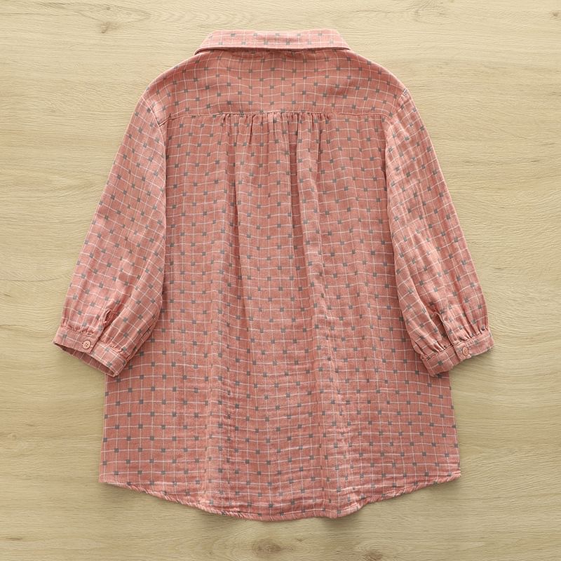 Plaid Puff-Sleeved Blouse