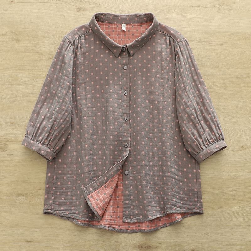 Plaid Puff-Sleeved Blouse