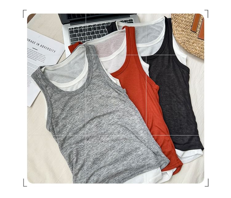 Mock Two-Piece Round-Necked Tank Top
