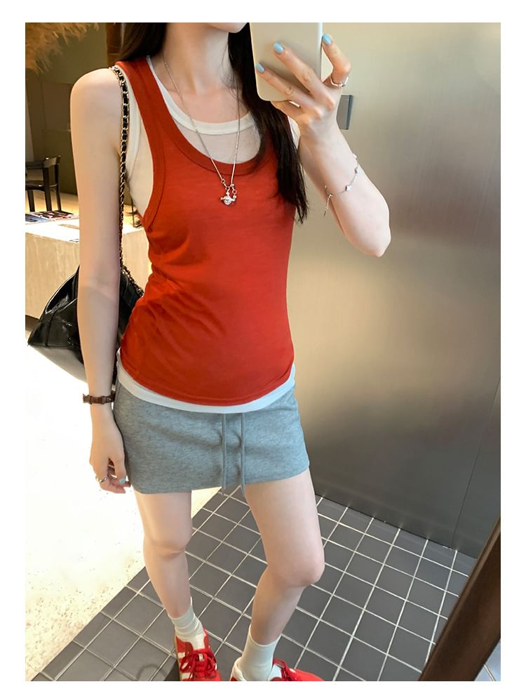 Mock Two-Piece Round-Necked Tank Top