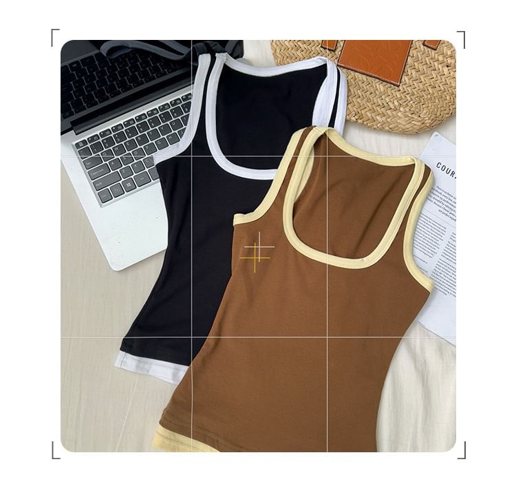 Contrast-Trimmed Scooped-Neck Tank Top