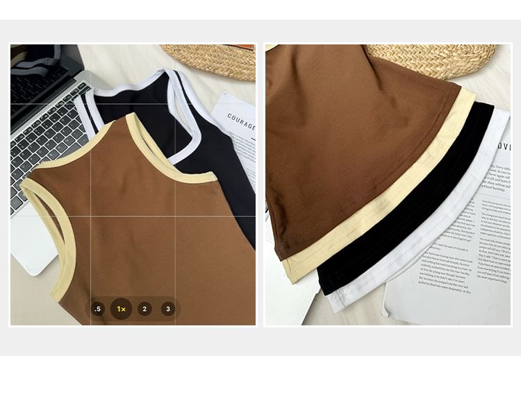 Contrast-Trimmed Scooped-Neck Tank Top