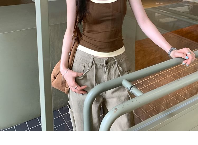 Contrast-Trimmed Scooped-Neck Tank Top