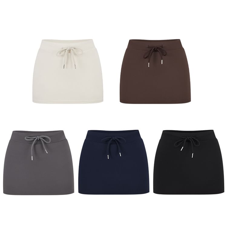 Drawstring Waist Mini Pencil Skirt Plain