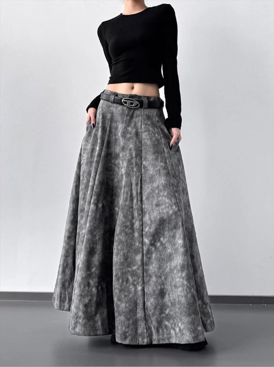 Mid Rise Tie-Dye Panel A-Line Maxi Skirt