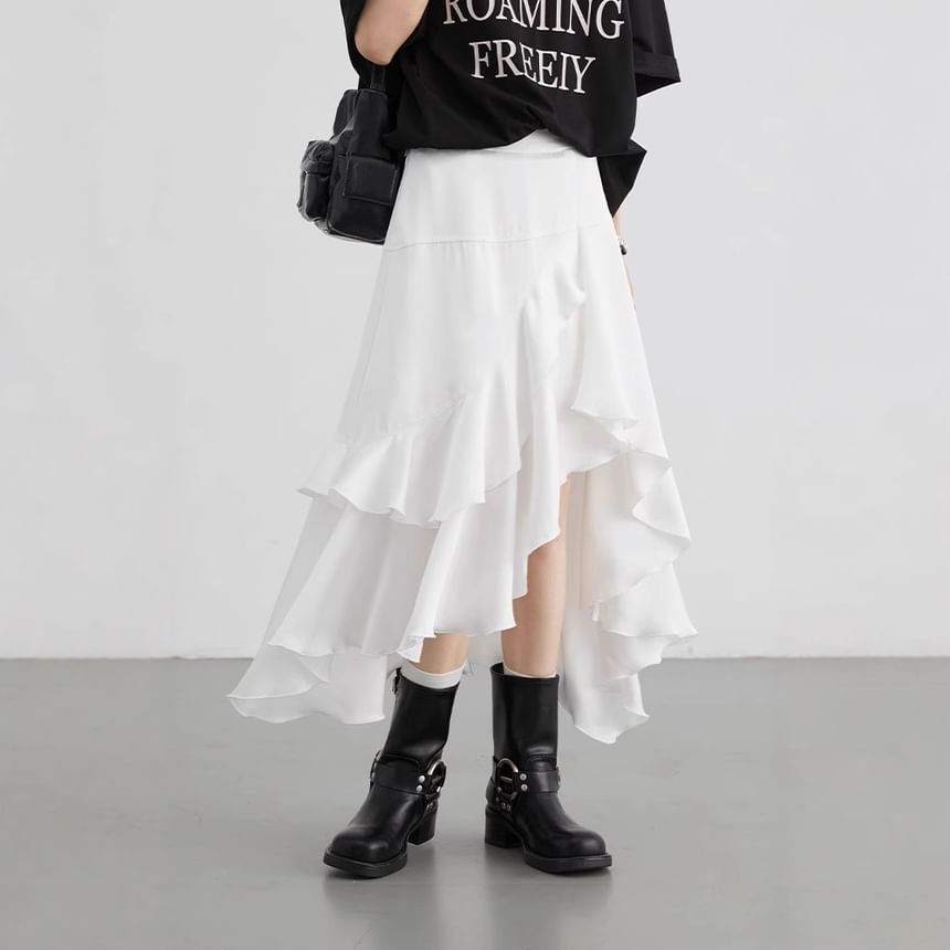 High Waist Asymmetrical A-Line Skirt Plain