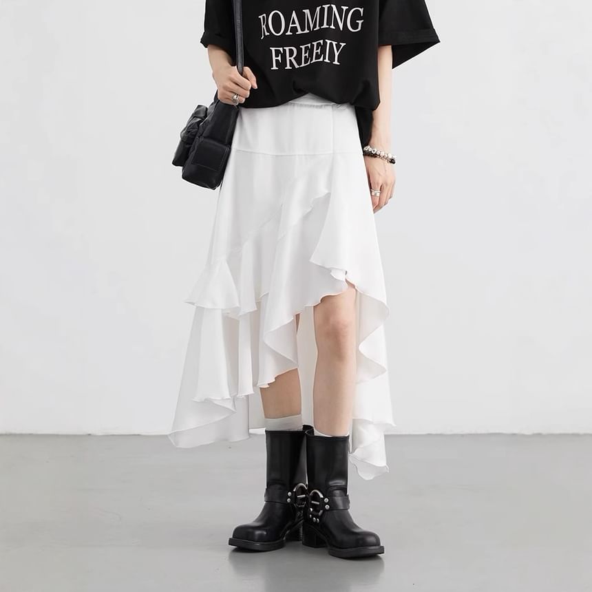 High Waist Asymmetrical A-Line Skirt Plain
