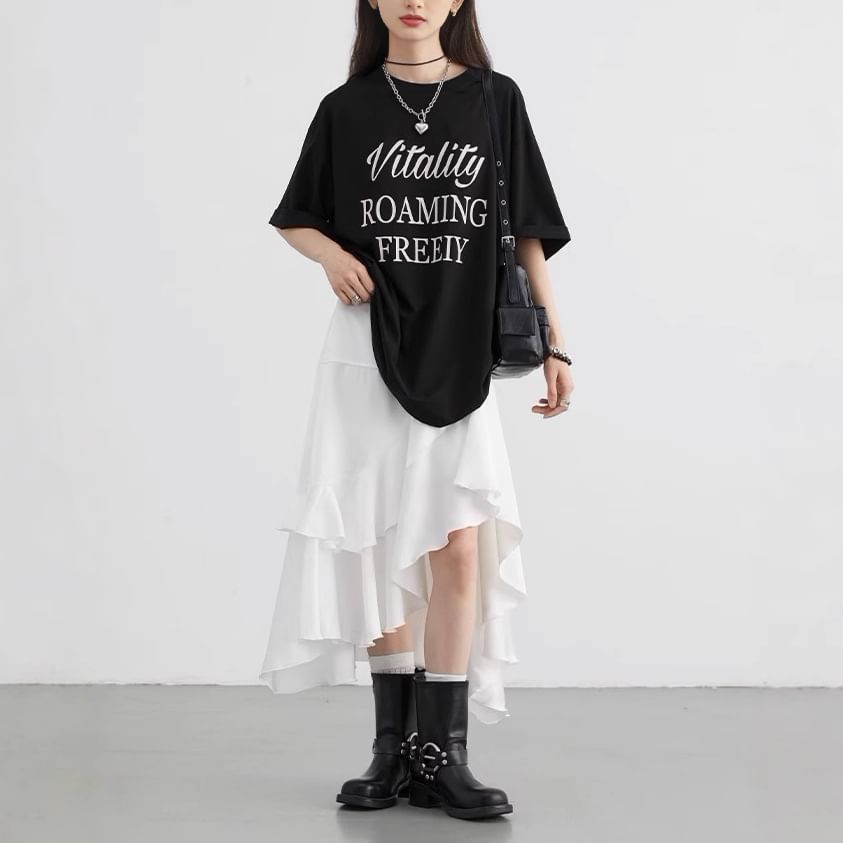High Waist Asymmetrical A-Line Skirt Plain