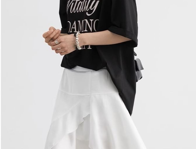 High Waist Asymmetrical A-Line Skirt Plain