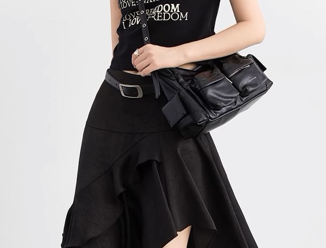 High Waist Asymmetrical A-Line Skirt Plain