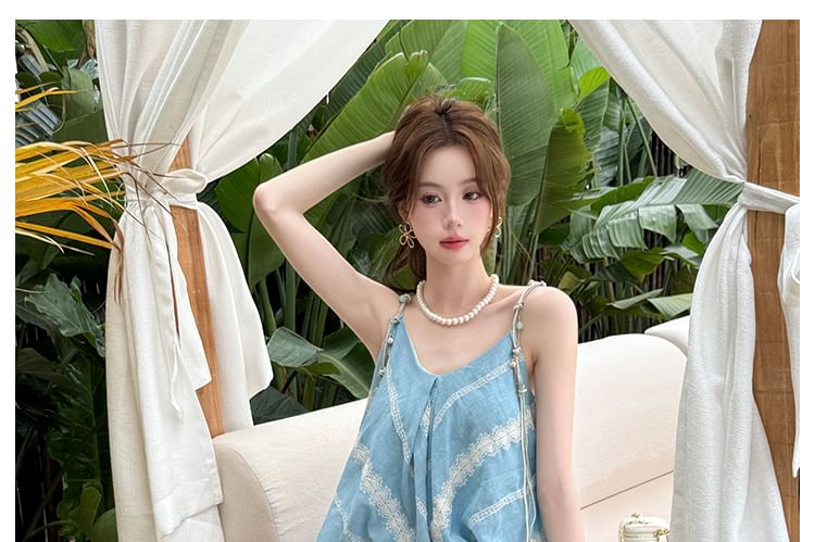 Lace-Trim V-Neck Spaghetti-Strap Cami with Mini Pencil Skirt