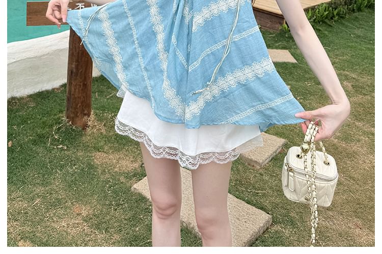 Lace-Trim V-Neck Spaghetti-Strap Cami with Mini Pencil Skirt