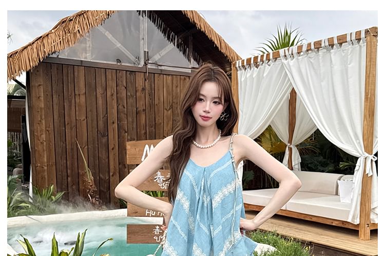 Lace-Trim V-Neck Spaghetti-Strap Cami with Mini Pencil Skirt