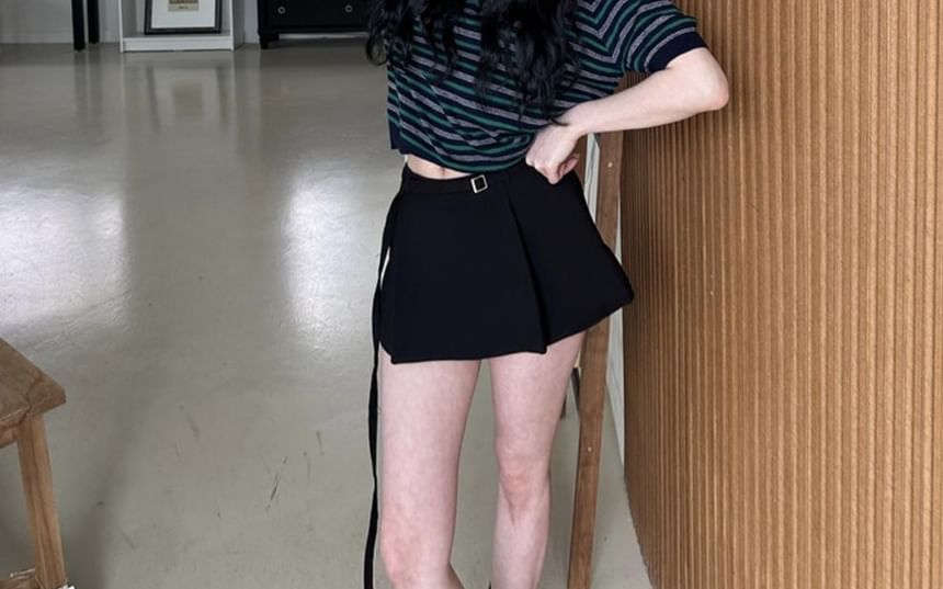 Striped Short-Sleeved Knitted Polo Shirt