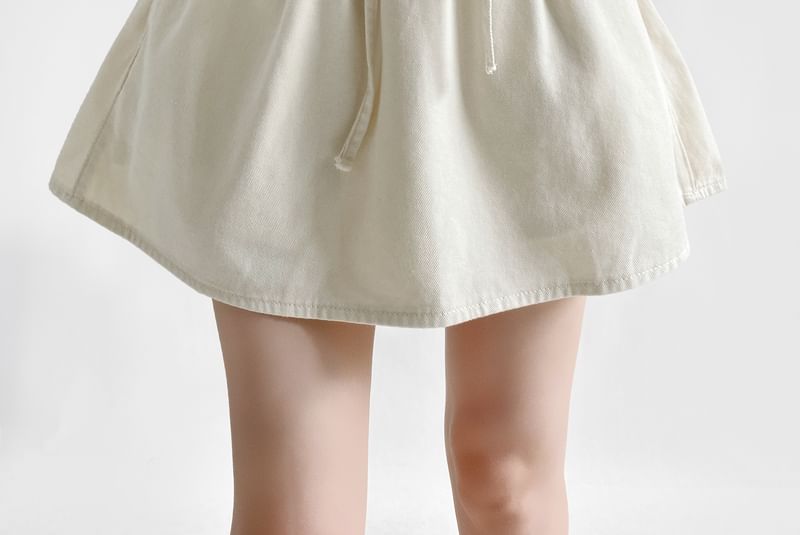 Drawstring Waist Plain A-Line Mini Skirt