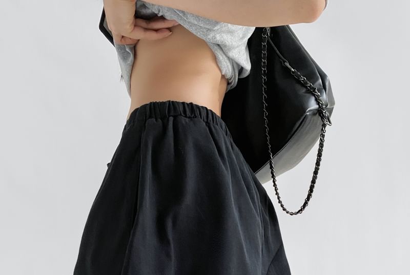 Drawstring Waist Plain A-Line Mini Skirt