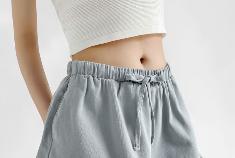 Drawstring Waist Plain A-Line Mini Skirt