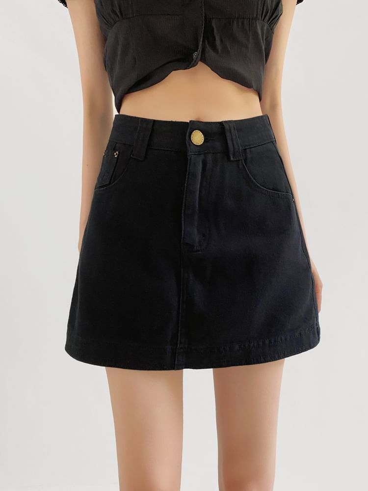 Mini Denim A-Line Skirt with High Waist