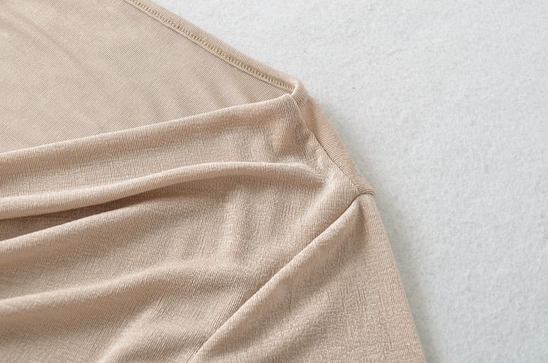 Cowl-Neck Short-Sleeved Ruffle Ruched Plain Top