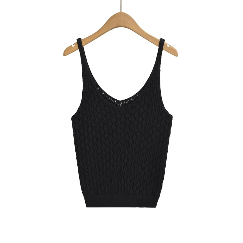 Pointelle Knit V-Neck Solid Camisole Top