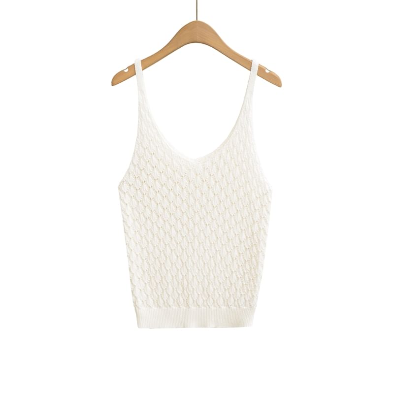 Pointelle Knit V-Neck Solid Camisole Top