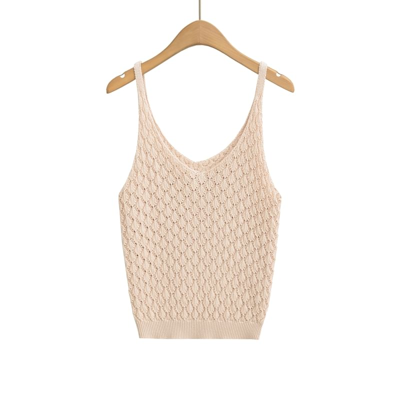 Pointelle Knit V-Neck Solid Camisole Top