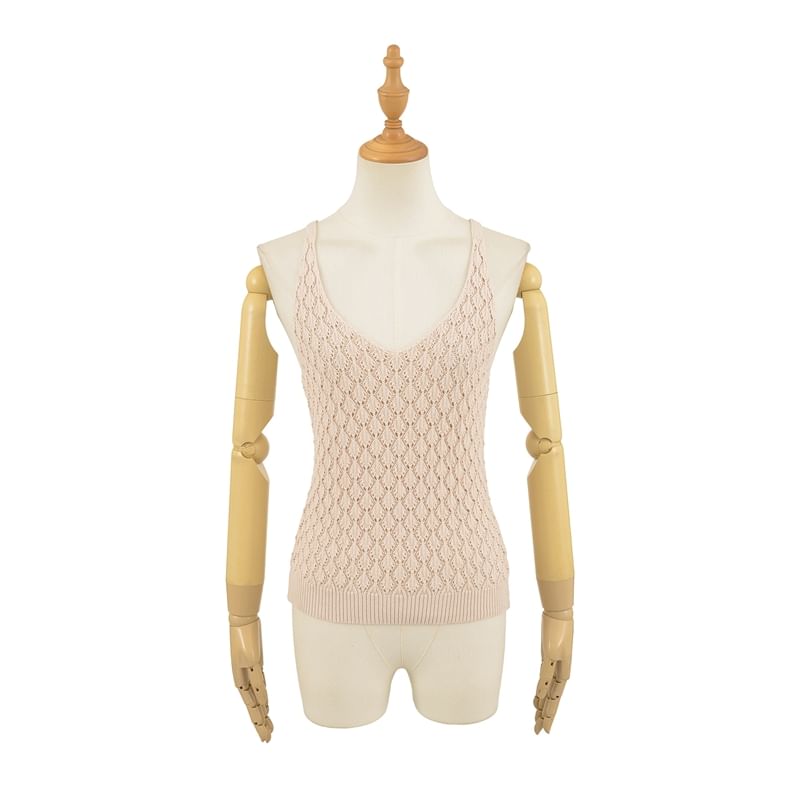 Pointelle Knit V-Neck Solid Camisole Top