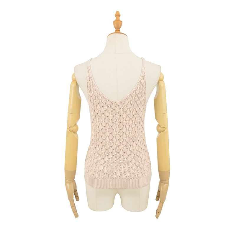 Pointelle Knit V-Neck Solid Camisole Top