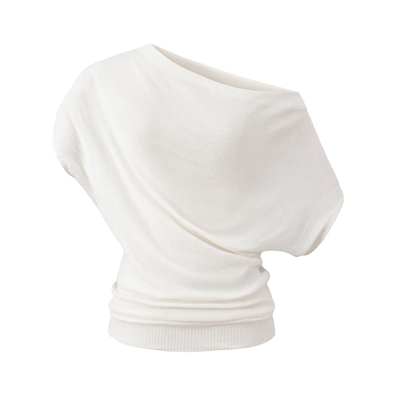 Cowl-Neck Short-Sleeved Plain Knitted Tee