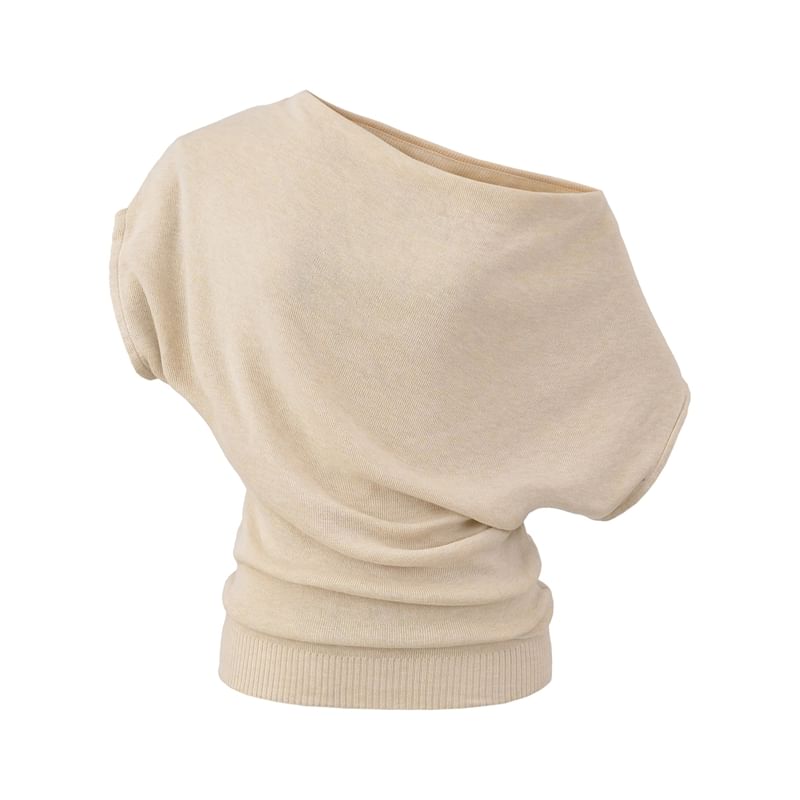 Cowl-Neck Short-Sleeved Plain Knitted Tee