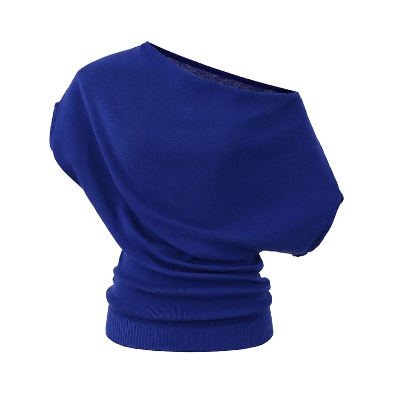 Cowl-Neck Short-Sleeved Plain Knitted Tee