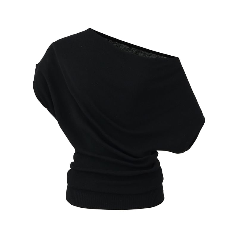 Cowl-Neck Short-Sleeved Plain Knitted Tee