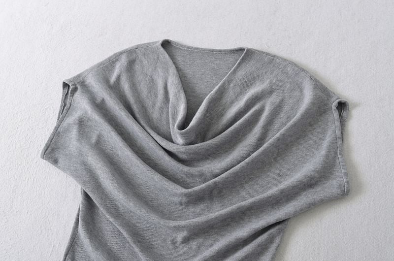 Cowl-Neck Short-Sleeved Plain Knitted Tee