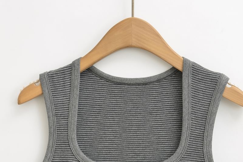 Striped Square-Neck Ruched Tank Top